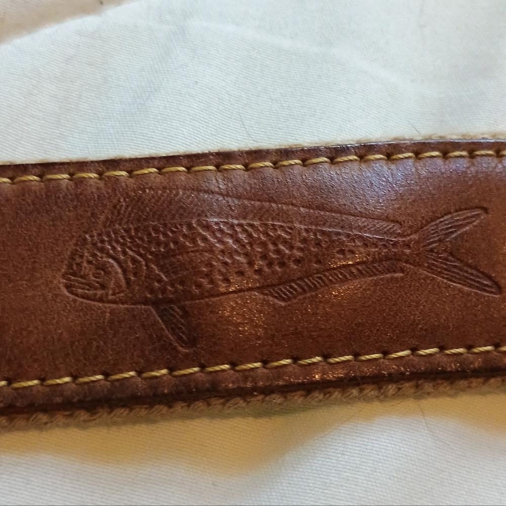 Vintage Leather Man Ltd. Handmade Top Grain Leather Fish Belt -‎ Nautical...